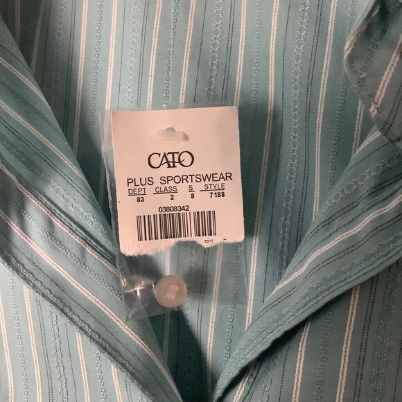 Cato Woman Plus Size 22/24W Teal Striped Button-Up Shirt 3/4 Sleeves Cotton NWT - Picture 4 of 8